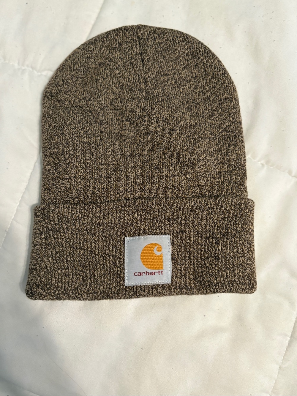Carhartt Heathered Brown Cuffed Beanie with Logo Patch